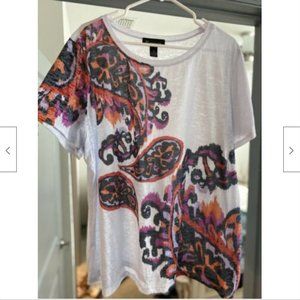 INC Women's Printed Top - White & Paisley